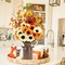 22.5" Fall Artificial Sunflower Centerpieces with Metal Pot, Fall Table Centerpieces Faux Sunflower Potted Plants Silk Flowers Floral Arrangement for Autumn Harvest Home Decoration